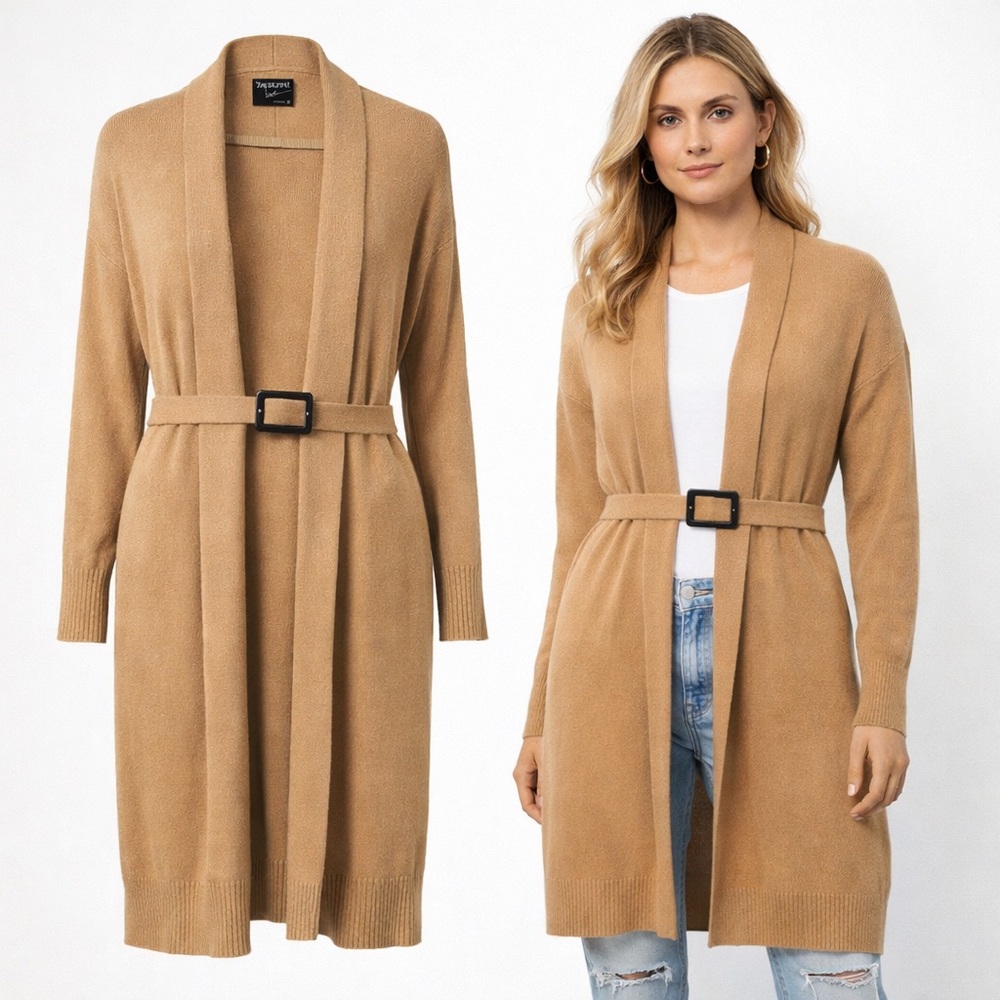 Twelfth Love | Camel Long Belted Cardigan | Viscose Blend | Size S